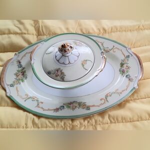 Vintage Floral Serveware Set with Gold Accents